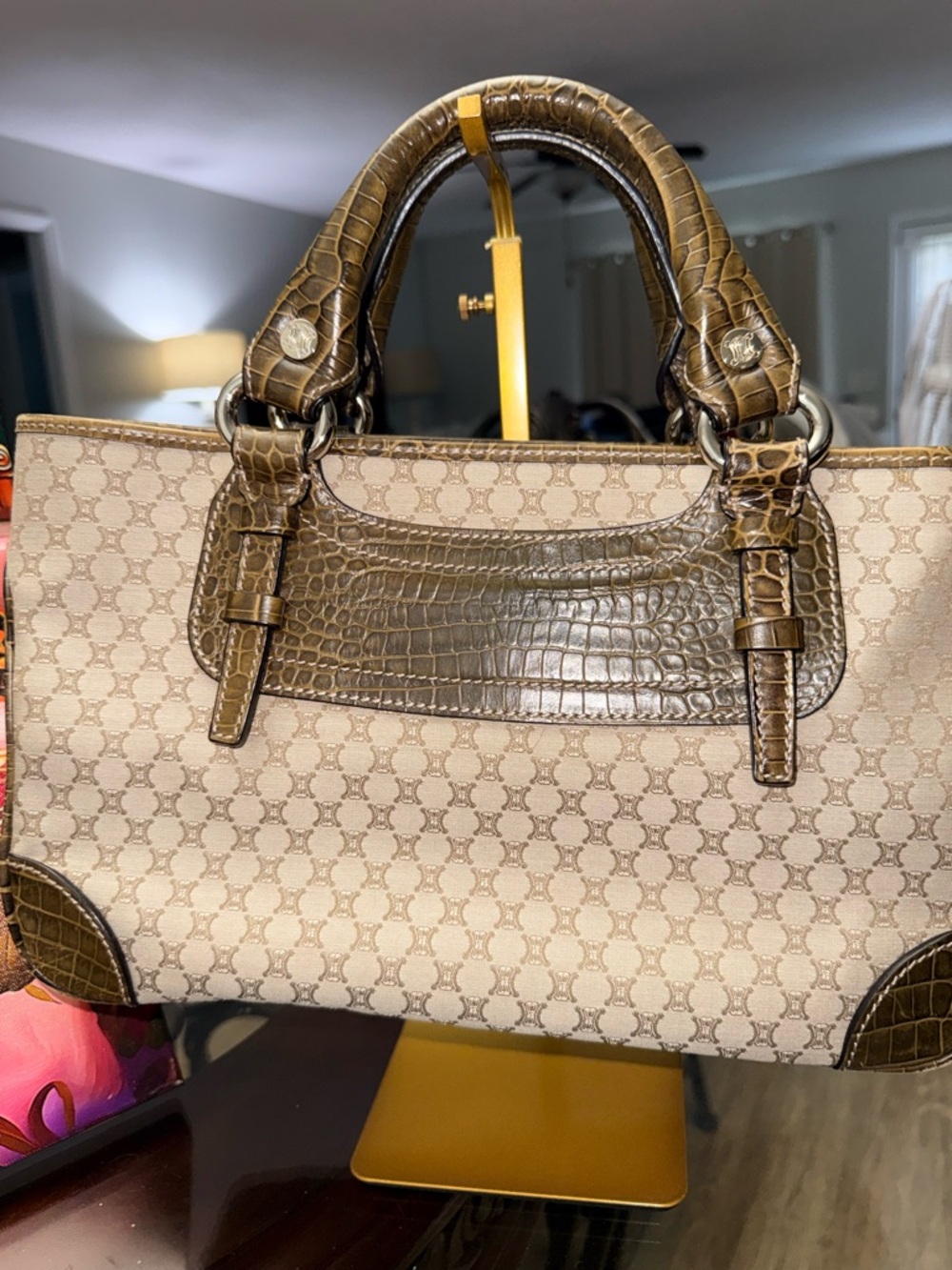 Celine RARE Beige & Brown Monogram Croc embossed Boogie Satchel - Picture 5 of 9